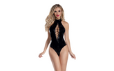 Starline Pandora Wet Look Lace Up Sexy Womens Bodysuit Black Teddies and Bodysuits